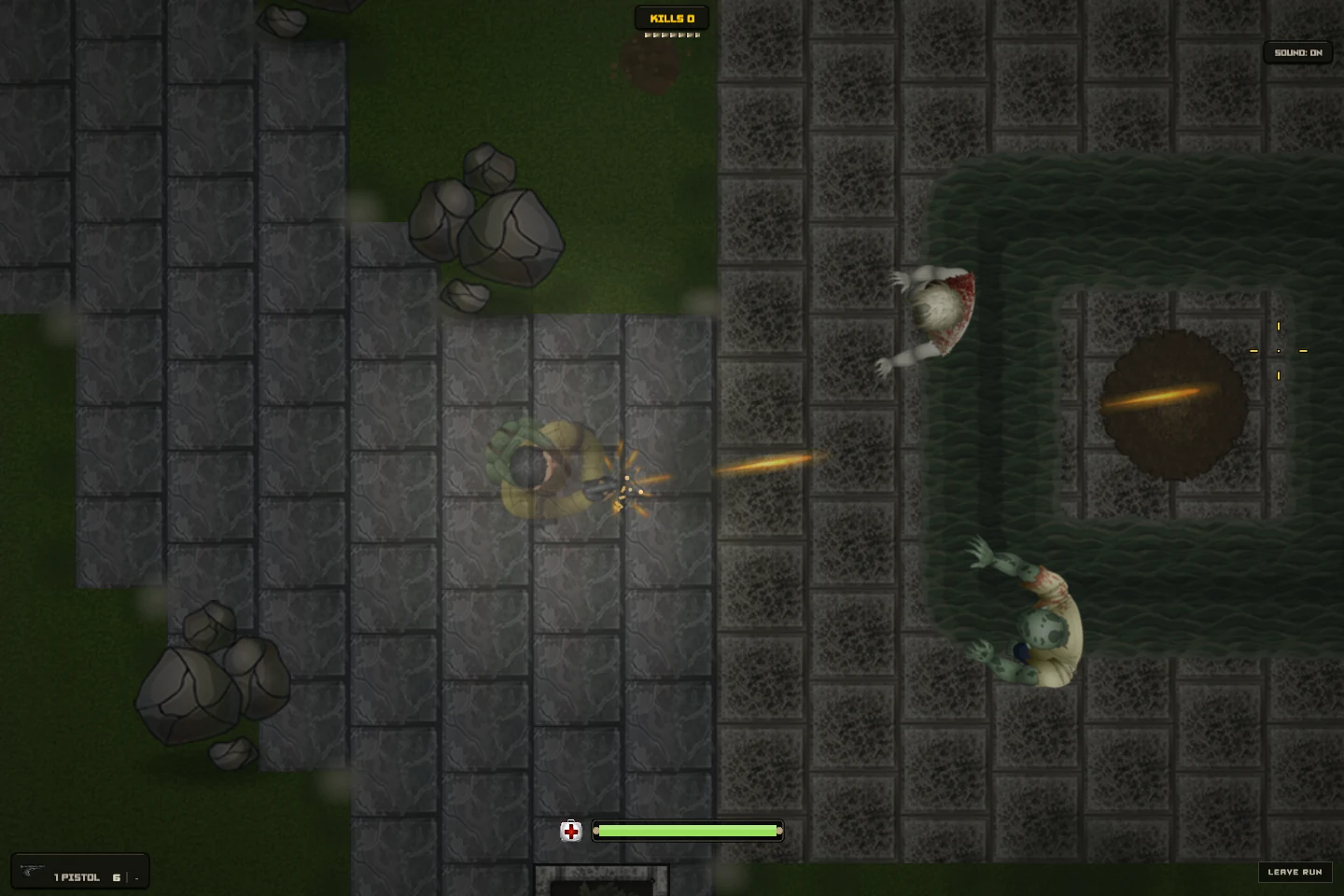 In-game: Kyle on the estate's stone walk as two infected cross the fountain basin toward him